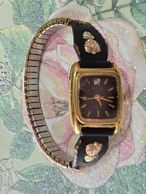 Vintage Coleman Black Hills Gold Diamond Accent Quartz Watch Speidel Band
